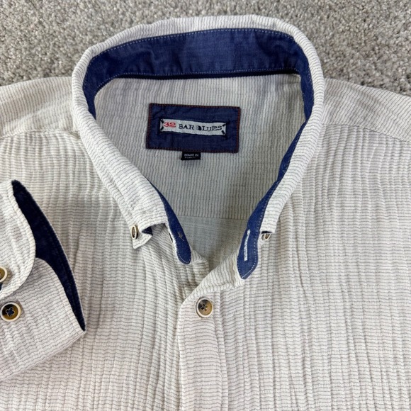 32 Bar Blues Textured Button Up Shirt Mens XL Utility Pockets Casual Workwear - Picture 12 of 12